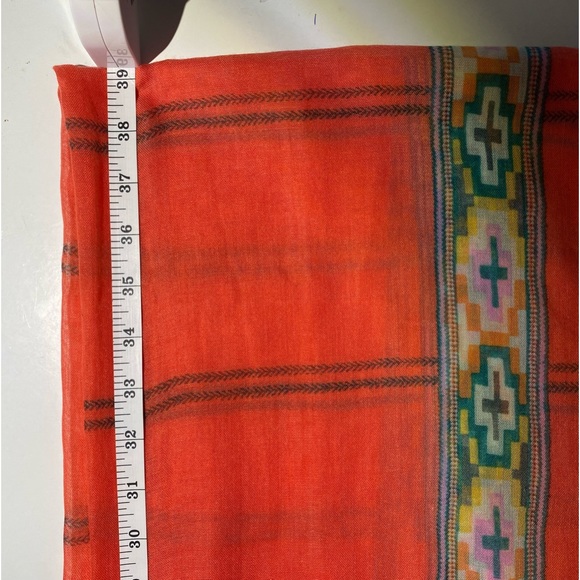J. Crew red/coral and geometric border scarf - Picture 6 of 8